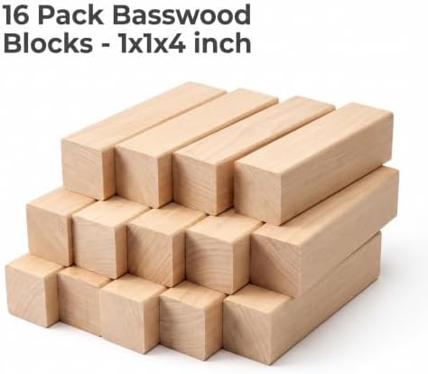 16Pcs Unfinished Basswood Blocks-1x1x4 Inch Small Rectangular Wood Blocks for Detailed Carving, Miniature Models, Art Projects, Unfinished Linden Wood (1x1x4in,16PC) - Image 6