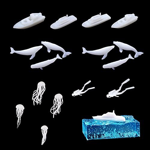 Woohome 16 PCS Jewelry Making Supplies - Resin Moulds & Fillers, 3D Mini Cruise Ship Whale Jellyfish Diver Moulds for Art Resin Crafts by Woohome
