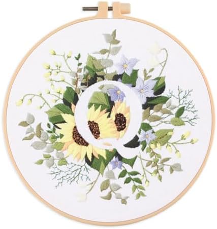Abillyn Embroidery Starter Kit English Letter Q and Flowers Stamped with Printed Pattern Cross Stitch Embroidery Kits (Letter Q) by Abillyn
