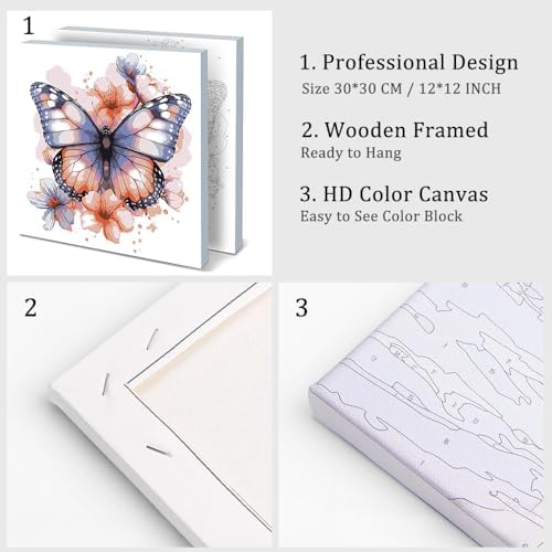 Natuyalo Framed Paint by Numbers Kit for Adults - Colorful Butterfly DIY Adult Paint by Number Kits Animal Acrylic Canvas Painting for Adults Beginners Art Crafts with Frame, 12x12 Inch - Image 4