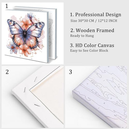 Natuyalo Framed Paint by Numbers Kit for Adults - Colorful Butterfly DIY Adult Paint by Number Kits Animal Acrylic Canvas Painting for Adults Beginners Art Crafts with Frame, 12x12 Inch - Image 4