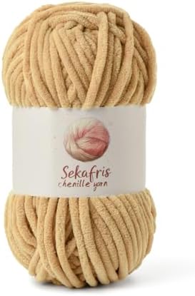 Chenille Blanket Yarn for Crocheting Size 5 Bulky Yarn Khaki by Sekafris