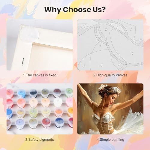 HEIBAGO 4 Pack Framed Paint by Numbers Kit for Adults Beginner, Adult Paint by Number Kits Dancing Girl, Ballerina DIY Paint by Numbers for Adults,Small Easy Acrylic Oil Painting for Wall Decor 8x12In - Image 6