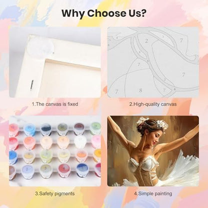 HEIBAGO 4 Pack Framed Paint by Numbers Kit for Adults Beginner, Adult Paint by Number Kits Dancing Girl, Ballerina DIY Paint by Numbers for Adults,Small Easy Acrylic Oil Painting for Wall Decor 8x12In - Image 6