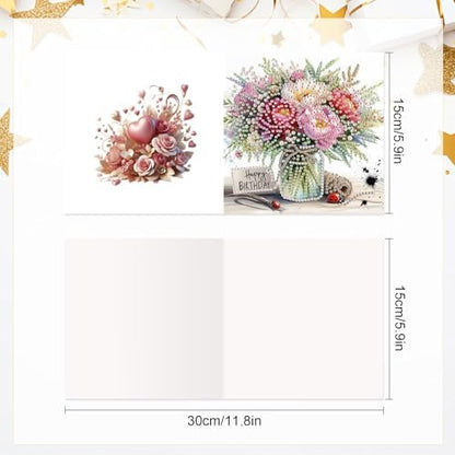 LazyFold 6Pcs DIY Diamond Art Painting Greeting Cards with Envelopes, Beautiful Bouquet All Occasion Note Card Kit for Women, Handmade Thank You Birthday Friendship Cards Gift - Image 2