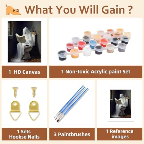 Reivworl Ghost Paint by Numbers Kit for Adults, Bathroom Paint by Numbers, Adult Paint by Number Kits for Gifts and Home Wall Decor 16x20 Inch - Image 6