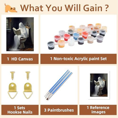 Reivworl Ghost Paint by Numbers Kit for Adults, Bathroom Paint by Numbers, Adult Paint by Number Kits for Gifts and Home Wall Decor 16x20 Inch - Image 6