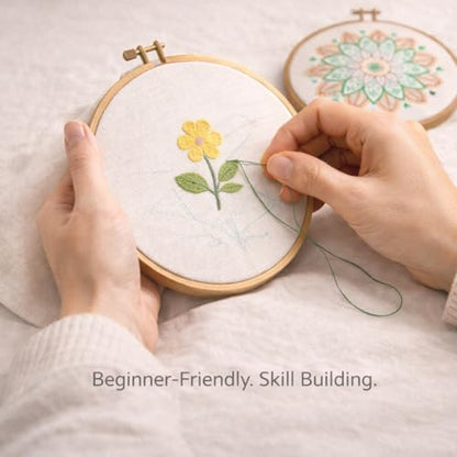 BUZZCRAFT Embroidery Starter Kit for Beginners & Adults, Learn 30+ Stitches, 10 Pre-Printed Practice Patterns, Hand Embroidery Kit with Hoop, Needles, Floss & Instruction Book, DIY Sewing Craft Kit - Image 4