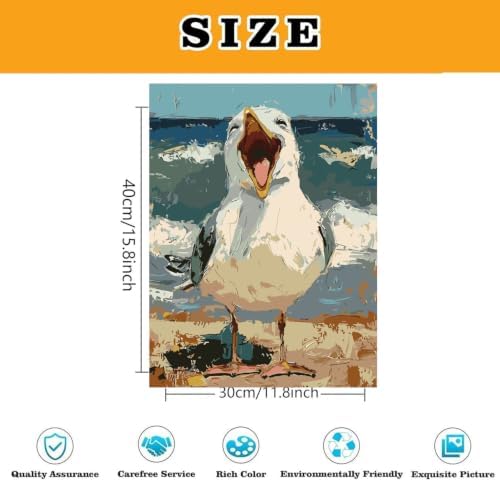 Fun Seagull Paint by Numbers Kit for Adults Framed Canvas, Frameworkless - Image 3