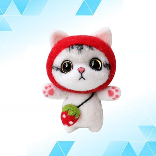 Healifty Needle Felt Kit for Cartoon Cat Ornament Strawberry Kitty DIY Wool Felting Supplies with Punch Needle Lanyard Doll Eyes and Manual for Kids and Adults 2.95 X 1.37 X 2.16 in - Image 3