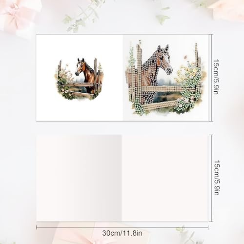 MVVMTOP 6pcs Diamond Art Painting Greeting Card, DIY Horse Diamond Art Greeting Card for Blessing and Wishe Special Shaped Diamond Arts Crafts for Birthday Thanksgiving Day - Image 2