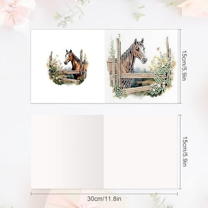 MVVMTOP 6pcs Diamond Art Painting Greeting Card, DIY Horse Diamond Art Greeting Card for Blessing and Wishe Special Shaped Diamond Arts Crafts for Birthday Thanksgiving Day - Image 2