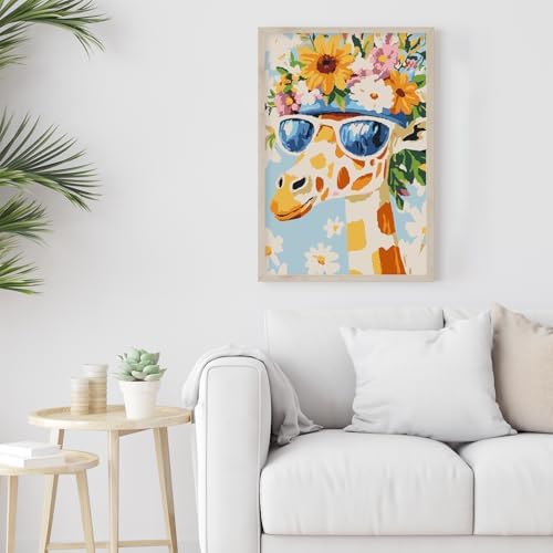Possoco Framed Paint by Numbers Kit for Adults Beginner & Kids Ages 8-12, Animals Giraffe Adult Paint by Number Kits on Canvas, DIY Acrylic Number Painting for Teens for Home Decor 8x12 Inch - Image 2