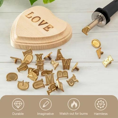 51Pcs Wood Burning Kit, Brass Wood Burning Letters Creative DIY Wood Burning/Carving Set Decorative Wood Burning Letters for Embossing Craft Making, Wood Burning Kit - Image 3