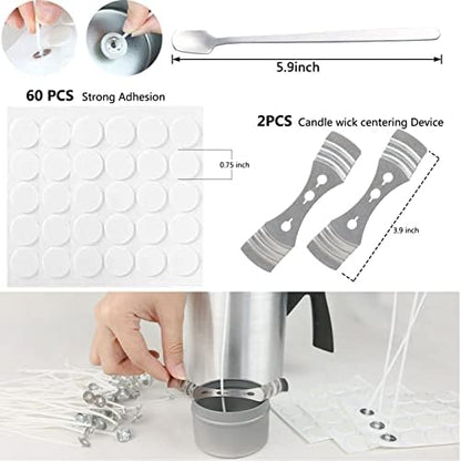 EricX Light Candle Making Kit, 60pcs Candle Wicks, 60pcs Candle Wicks Sticker, 16oz Soy Wax, 1pc Candle Wax Pouring Pot, 2pcs 3-Hole Wicks Centering Devices, 1pc Mixing Spoon, DIY Candles Craft Tools - Image 2