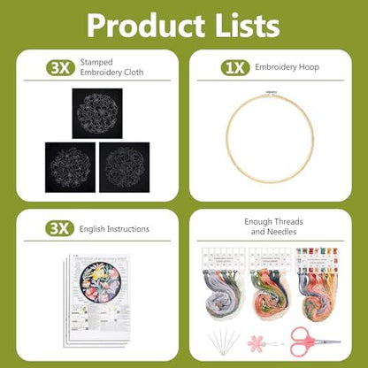 Santune 3 Pack Embroidery Kit for Beginners, Needlepoint Cross Stitch Kits for Adults,Needle Point Sets with Stamped Petal Pattern Stitch Video Tutorial - Image 5