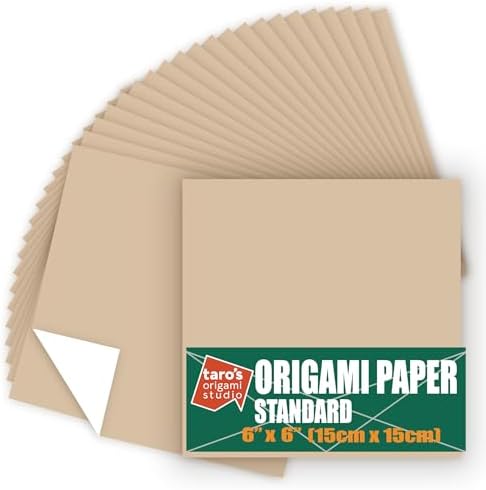 [Taro's Origami Studio] Standard 6 Inch One Sided Single Color (Beige) 50 Sheets (All Same Color) Square Easy Fold Premium Japanese Paper for Beginner (Made in Japan) by TAROSORIGAMISTUDIO