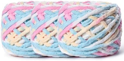 3 Pack Plush Chenille Chunky Yarn 100g (49.2yd) - Fluffy Velvet Yarn Crochet for Blanket Knitting and Crocheting - Baby Yarns for Crocheting Soft - Amigurumi Yarns (3 Candy Color) by OMoiut