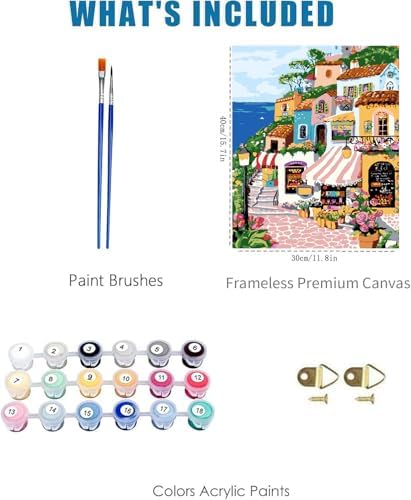 Coastal Village Town Paint by Numbers Kit for Adults Canvas, Frameworkless - Image 3