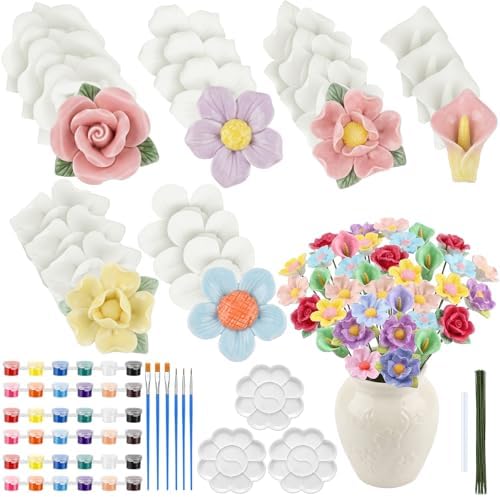 RattanView 24 Set 3D DIY Flower Ceramics to Paint Kit by RattanView
