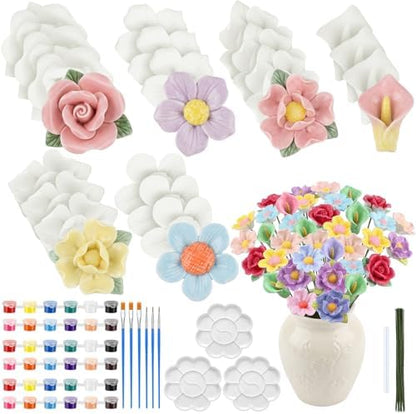 RattanView 24 Set 3D DIY Flower Ceramics to Paint Kit by RattanView
