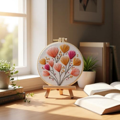 JJFox Embroidery Kit for Beginners and Adults, DIY Hand Embroidery Starter Kit with Cute Pattern, Cross Stitch Needlepoint Set with Hoop, Threads and Instructions (Flower-2) - Image 4