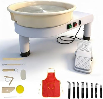 14in Pottery Wheel for Adults, 350W Professional Clay Machine with 2-Level Adjustable Height (7.8"-11.4"), Heavy Duty Metal Base Potter's Wheel with Foot Pedal & 18pcs Sculpting Kit, White by Unknown