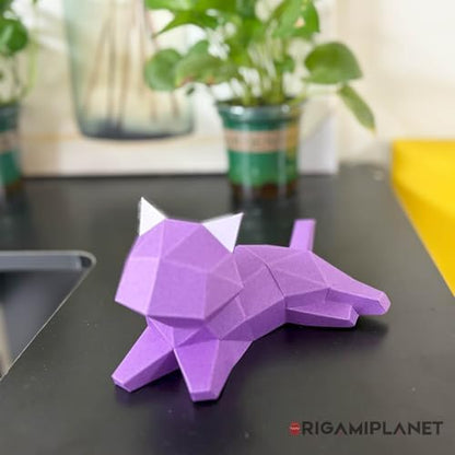 3D Origami Paper Craft Kit, Lounge Kitten Cute DIY Pre-Cut Animal Papercraft Model for Beginners, Fun Handmade Home Decoration Gift for Adults & Teens-Purple - Image 3