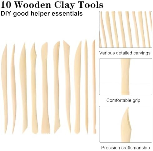 10Pcs Wooden Clay Tools, 6.2'' Smooth Double Ended Clay Sculpting Tools, Polymer Modeling Tool Kit for Ceramics Soap Playdough Carving Supplies - Image 4