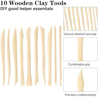 10Pcs Wooden Clay Tools, 6.2'' Smooth Double Ended Clay Sculpting Tools, Polymer Modeling Tool Kit for Ceramics Soap Playdough Carving Supplies - Image 4