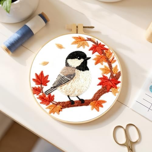 FRANDEK DIY Sparrow Stamped Embroidery Kit with Hoop for Adults - Image 5