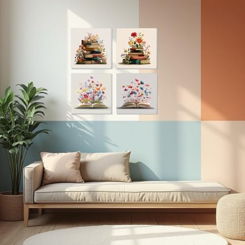 Banket 4 Pack Framed Paint By Numbers Kit for Adults Beginner Book Adult Paint By Number Kits on Canvas Flowers Painting By Numbers for Adults with Frame DIY Painting Kits for Home Wall Art 8x8 Inch - Image 4