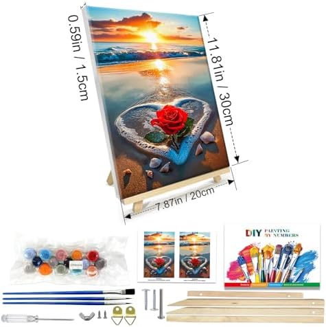 JOOZ Paint by Numbers Kit for Adults with Frame, Beach Sunset Paint by Number with Easel, DIY Beach Rose Oil Painting by Number, Easy Adult Paint by Number Kits on Canvas for Wall Decor 8 x 12 Inch - Image 2
