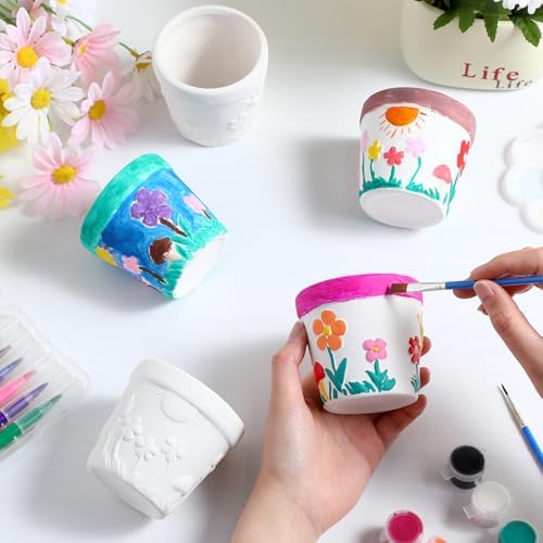 Pasimy 6 Set Ceramics to Paint DIY Succulent Planter Pots, Classic - Image 5