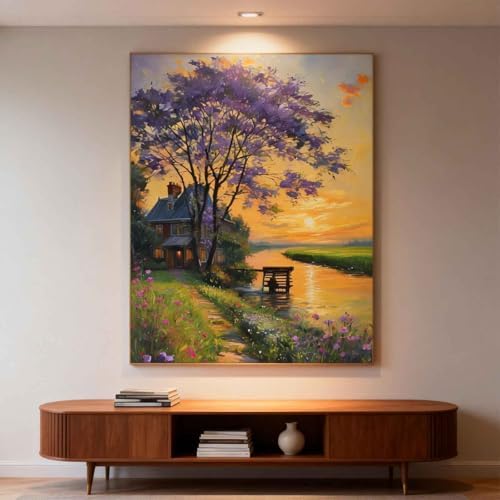 Amphol Paint by Numbers Kit for Adults Beginners - Sunset Cottage DIY Paint by Numbers Kit on Unframed 16"x20" Canvas, Landscape Oil Painting by Number for Wall Decor, Complete Acrylic Paint Set - Image 2