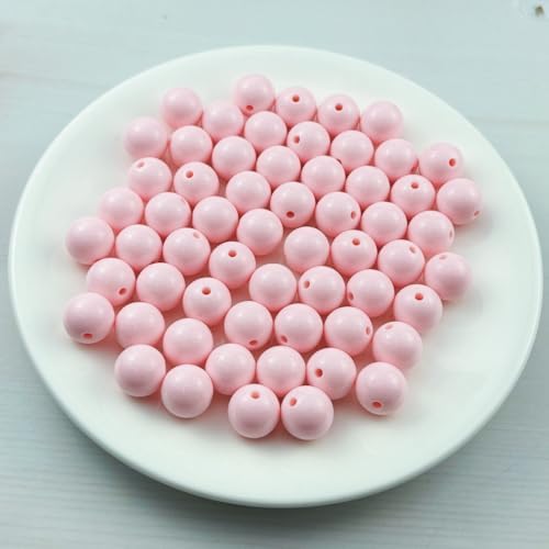60pcs Acrylic Round Beads for Crafts 14mm Resin Candy Color Spacer Beads with Hole for Jewelry Making Sewing Crafts Decoration Necklaces Bracelets Earrings Supplies(Light Pink) - Image 2