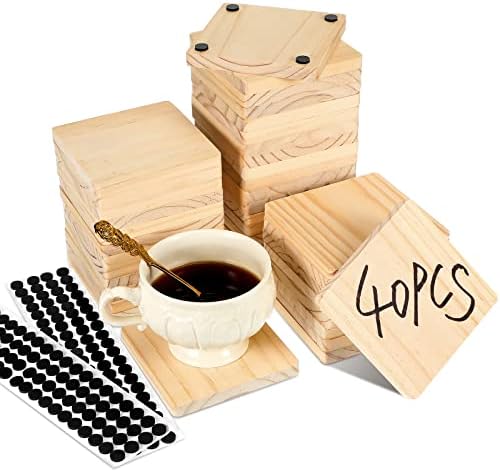 Meanplan 40 Pcs Blank Wooden Coasters, 4 x 4 x 0.31 Inch, Square, Wood by Meanplan