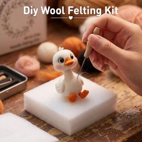 DIY Needle Felting Kit Cute White Goose Duckling – Needle Felting Starter Kit with Fiber Roving, Needles, Felting Pad & Instructions | Felted Bird Animal Kit for Beginners Adults | DIY Craft Gift - Image 6