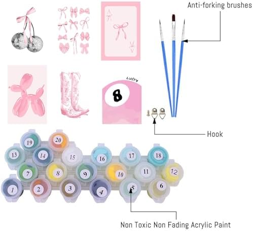 NEGEKFKX 6 Pack Coquette Paint by Numbers Kit for Adults Beginner,Cute Pink Easy Adult Paint by Number Kits on Canvas DIY Painting for Beginners Art by Numbers for Home Wall Decor 8x12 Inch - Image 5
