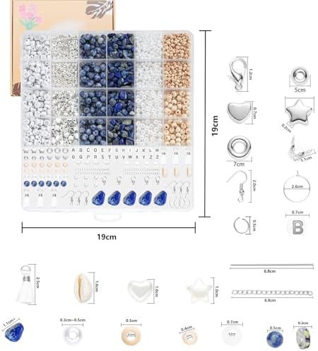 Xyliise Bracelet Making Kit Natürliche Perlen Set for Adults Beads for Bracelets Silver Jewelry Making Supplies DIY Jewelry Necklace Earrings (CZ006-Click The Blue) - Image 3