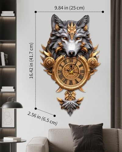 3D Wooden Puzzles for Adults Gray Wolf Design Clock Model Kit with Pendulum - Image 2