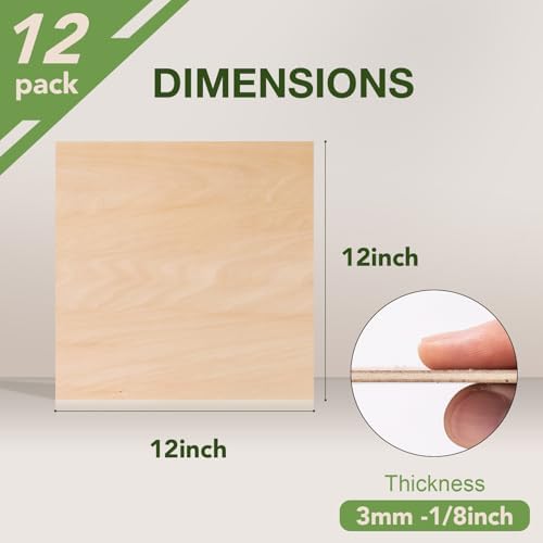 Rowood 12 Pack Basswood Sheets,12x12x1/8inch,3mm Basswood for Laser Cutting,Adult Craft Kits,Thin Plywood Board Unfinished Wood,DIY Ornaments and Architectural Model - Image 2