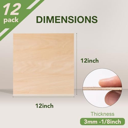 Rowood 12 Pack Basswood Sheets,12x12x1/8inch,3mm Basswood for Laser Cutting,Adult Craft Kits,Thin Plywood Board Unfinished Wood,DIY Ornaments and Architectural Model - Image 2