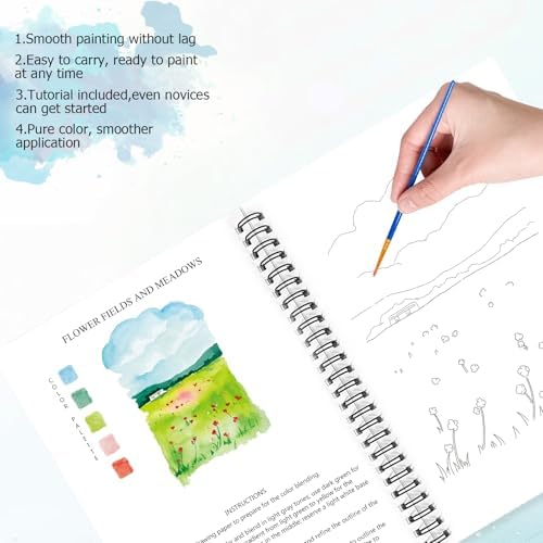 Watercolor Workbooks for Adults Beginners & Teens, 16 Colors 15 Beautiful Paintings, Pre-Outlined Designs, Easy Watercolor Art Book（Without Palette Scenery） - Image 4