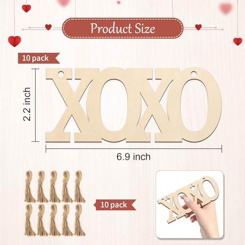 Wooden XOXO Letter Ornaments to Paint 7 inch, Valentine's Day Wooden DIY Blank Unfinished Round Wood Discs Ornament for Crafts Hanging Decorations(10PCS) - Image 7