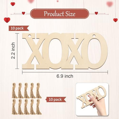 Wooden XOXO Letter Ornaments to Paint 7 inch, Valentine's Day Wooden DIY Blank Unfinished Round Wood Discs Ornament for Crafts Hanging Decorations(10PCS) - Image 7