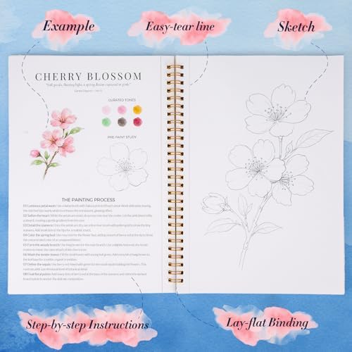 Watercolor Workbook for Beginners,18 Floral Water Coloring Book,Relaxing & Easy to Paint Water Coloring Book with 24 Colors-Perfect for Gifting to Creativity & Joy for Adults - Image 3