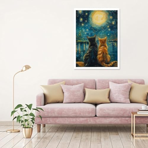 Cat Paint by Numbers for Adults with Easel, Framed Painting by Numbers kit on Canvas for Beginners, Starry Night Oil Painting Set Craft Supplies, 3 Paintbrushes and Acrylic Paint 12x16 Inch - Image 5