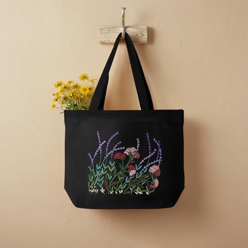 ERKOON Canvas Tote Bag Embroidery Kit for Beginners, Floral Arts Crafts Cross Stitch Kits for Adults Including Stamped Embroidery Bag with Hoops, Needle, Instruction and Color Threads (Lavender) - Image 4