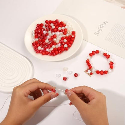 3000PCS+ Game Day Beads Charms for Bracelets Necklace Making Clay Beads Football Charms for Game Day Bracelets Necklace Making DIY Crafts (Red White) - Image 6